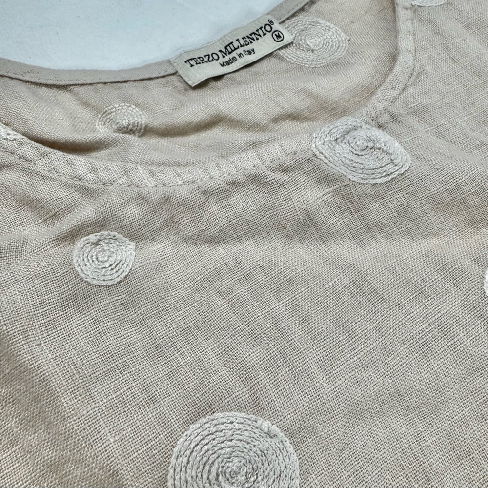 Beige Linen Embroidered Dress - Picture 7 of 7